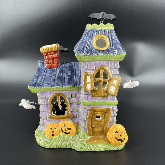 Halloween Other - Vintage Ceramic Haunted House Candle Holder Ghost Bat Jack-O-Lanterns Halloween